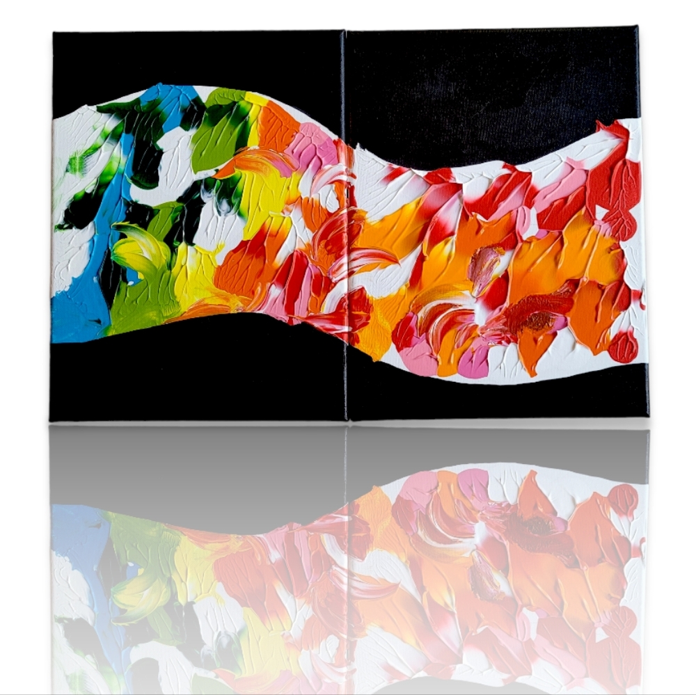 Original Diptych Abstract Acrylic Painting on Canvas, 9x12